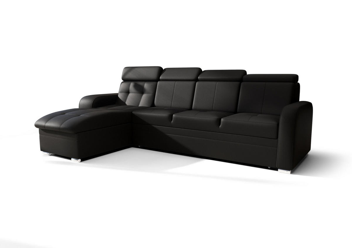 ECKSOFA KONGO RBN10, Eckcouch in L-Form mit Schlaffunktion, Farbe: Schwarz, Kunstleder, Ottomane Links - Schwarz, Textil (315/169cm) - O-Sofa