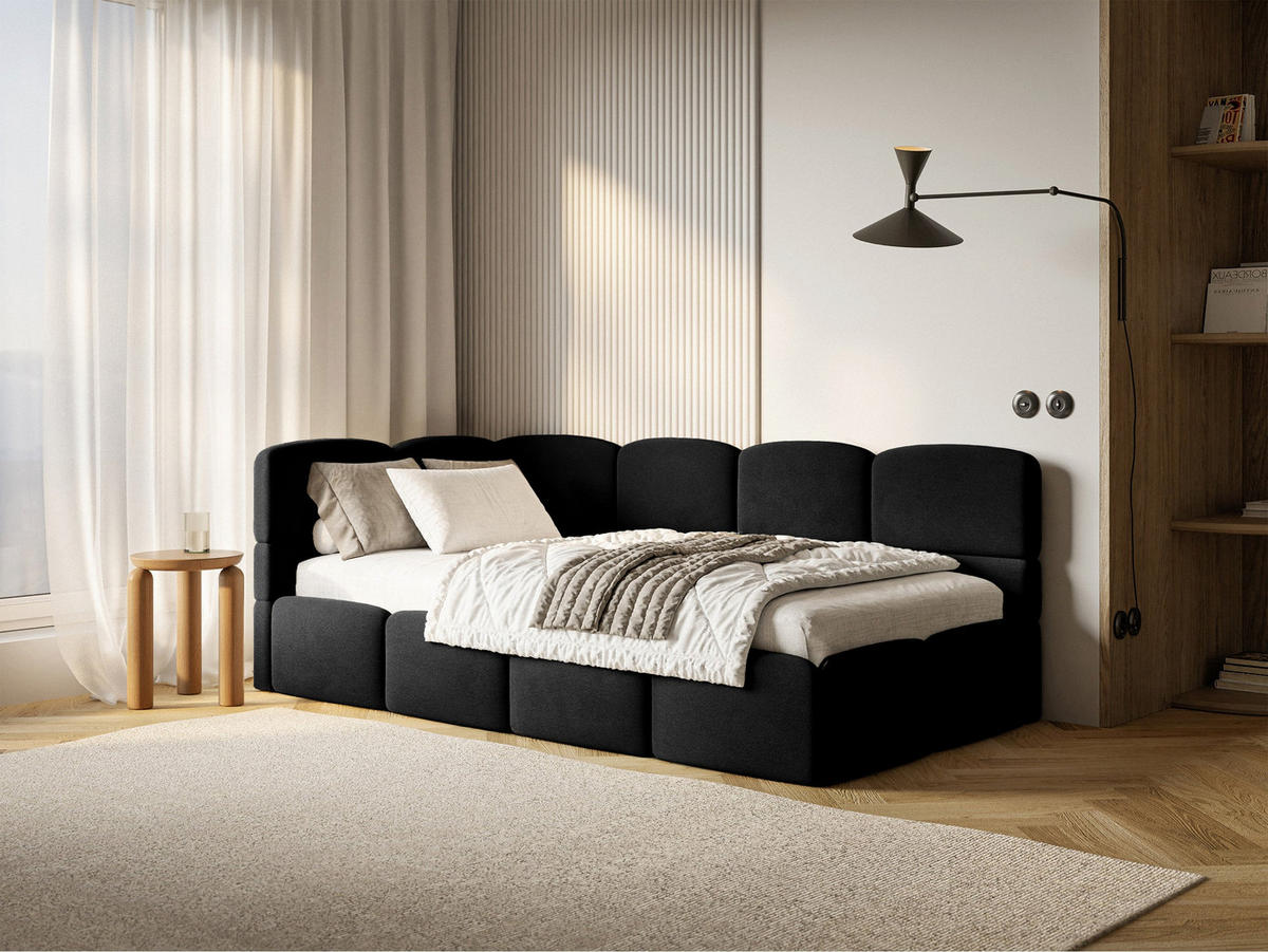 ŠTUDENTSKÁ POSTEĽ Cloudy čierna 90x200 cm, záhlavie vľavo, zamat - čierna, textil/plast (90/200cm) - Selsey