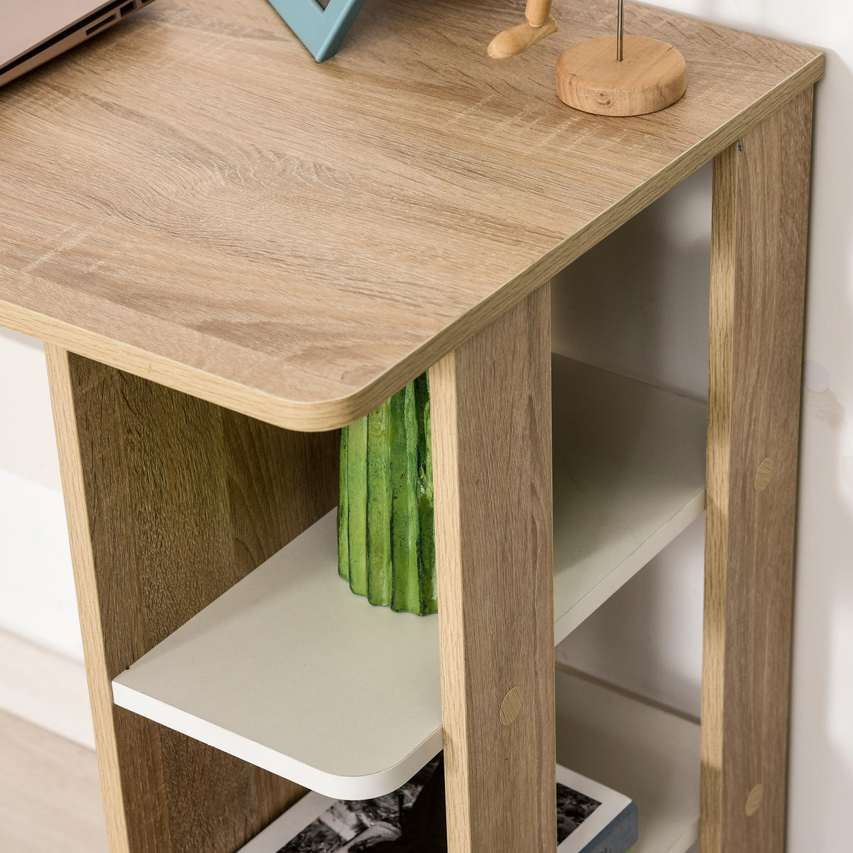 SCHREIBTISCH Eichefarben und Weiß mit 3 Regalfächern 100/44/74 cm - Beige, Holz (44/100/74cm) - PANGIVO