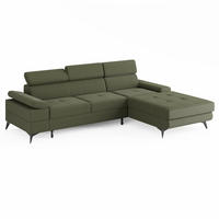 ECKSOFA VENTO Rechts Grün Velours Easy Clean L-Form Couch mit Schlaffunktion & Bettkasten - Schwarz/Grün, Holz (261/190cm) - Barchello