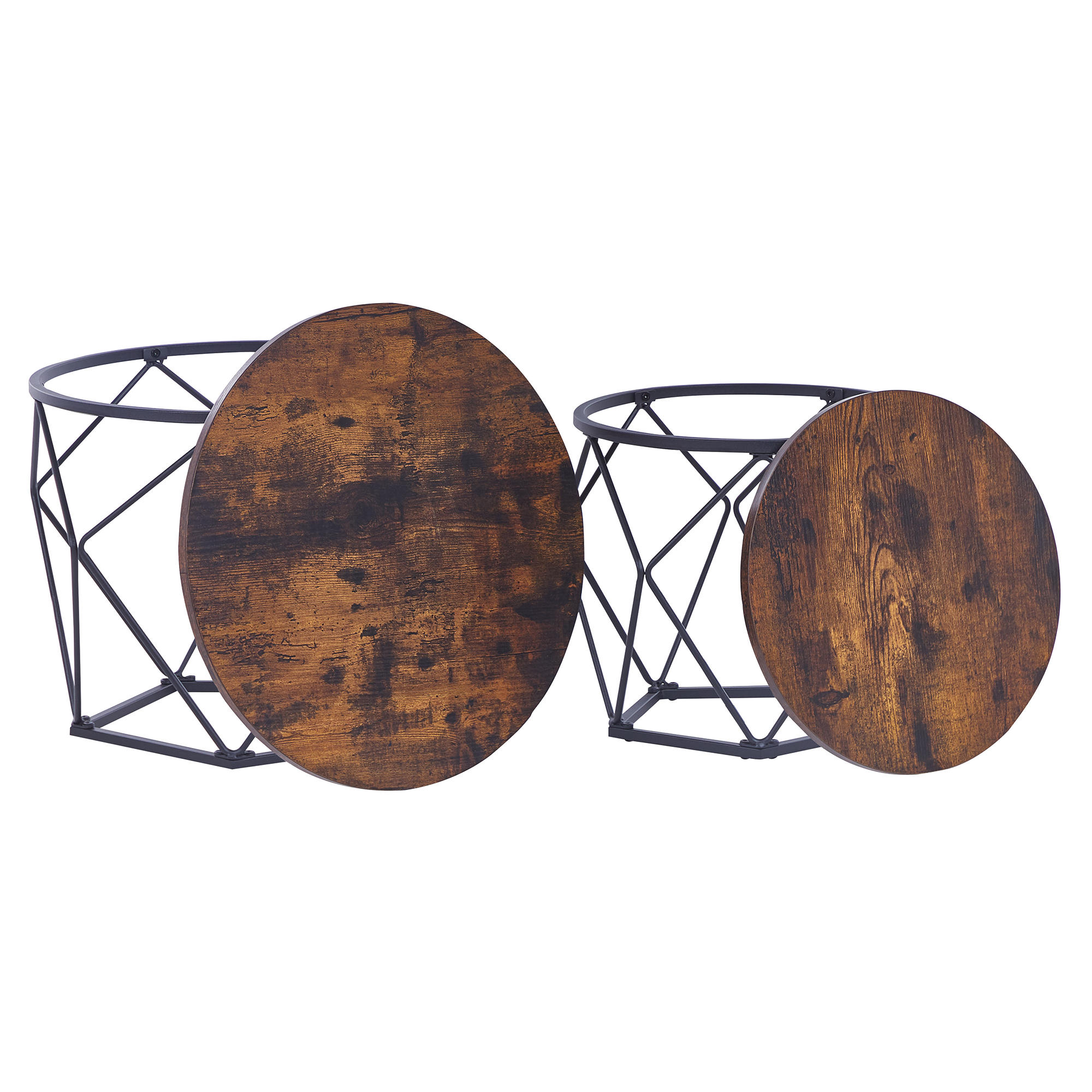 COUCHTISCH 2er-Set Rund Dunkel Holz, Schwarz Bruni - Dunkelbraun, Holzwerkstoff (50/50cm) - Beliani