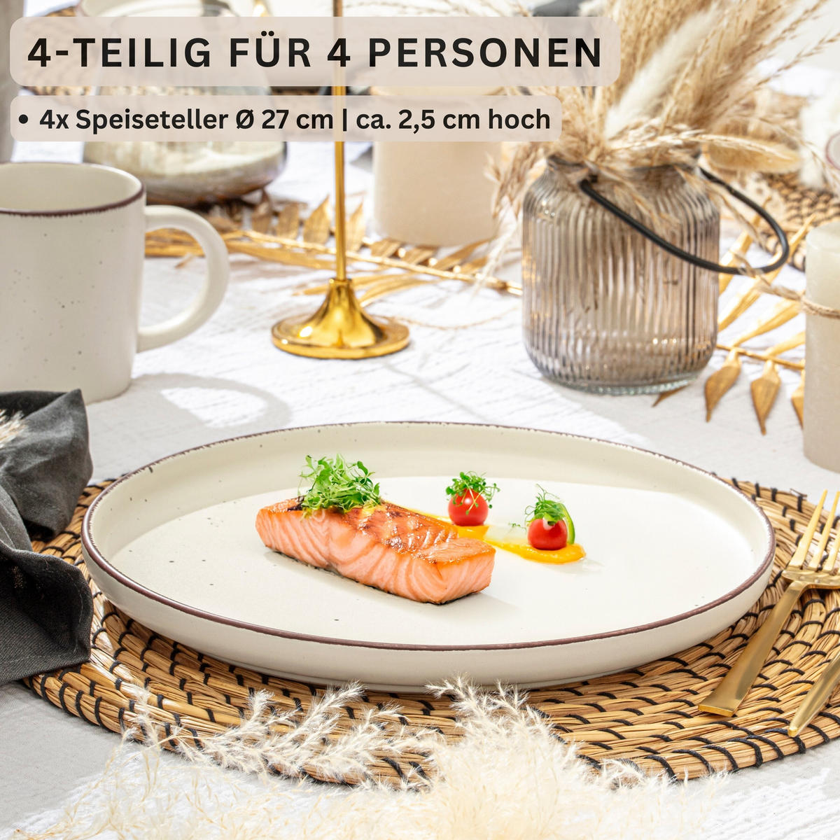 SPEISETELLER BOMBAY ERDFARBEN - 4 teilig aus Steingut - Creme/Braun, Stein (27cm) - Sänger