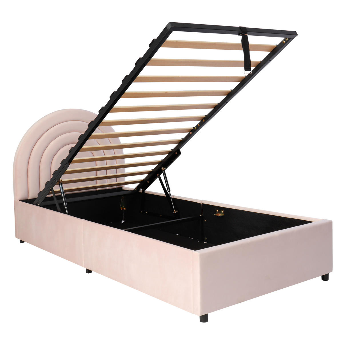STAURRAUMBETT 90/200 cm DE-03027, mit Hydraulik, in Rosa - Pink, Holz (90/200cm) - ComfortXL