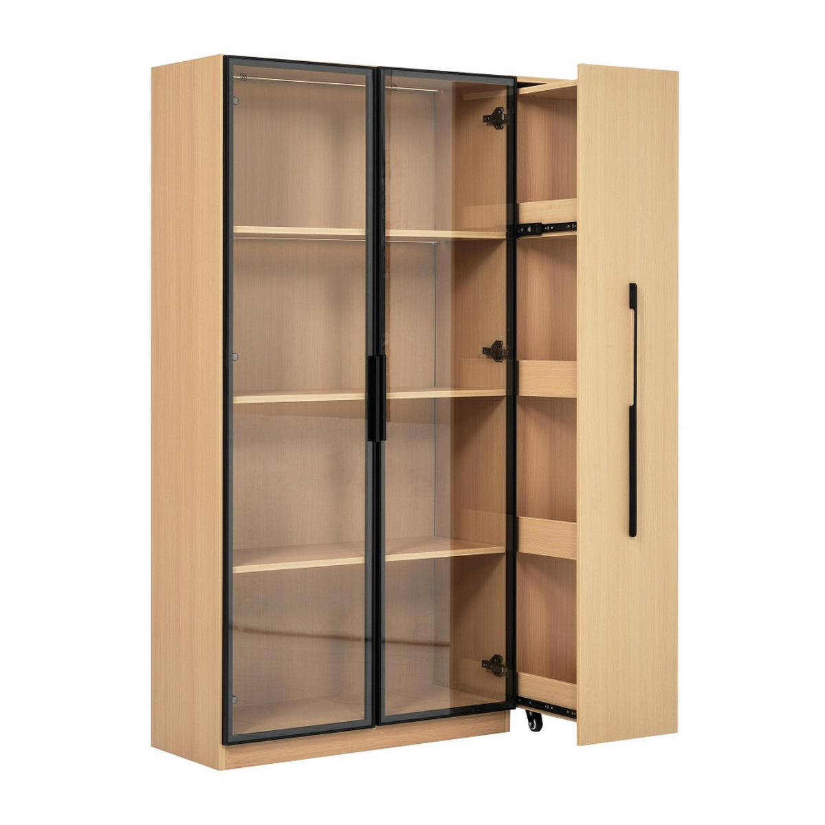 KÜCHENSCHRANK MIT LED-BELEUCHTUNG, Glastür und Seitenauszug, MDF, 110,5/160/35 cm - Eichefarben, Kunststoff (35/160/110cm) - Rolipo