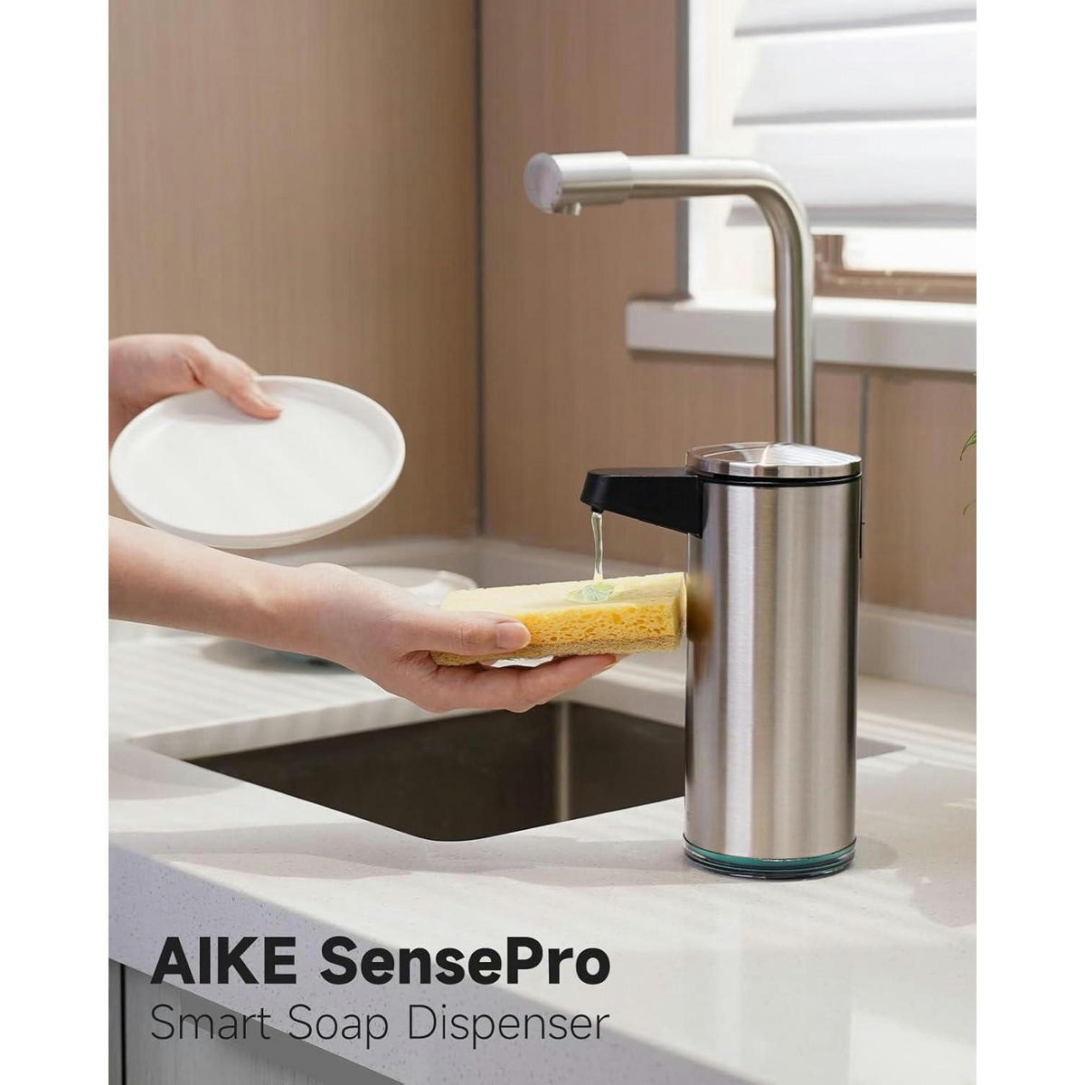SEIFENSPENDER Automatisch Edelstahl 380ml USB-C aufladbar - Silberfarben, Metall (7.5/18/12cm)