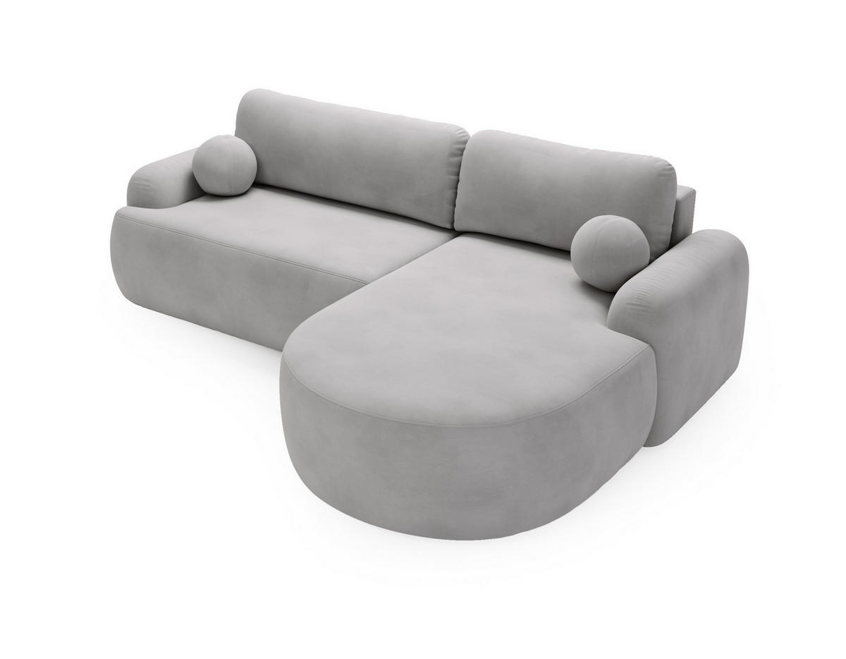 ECKSOFA Cloudy Hellgrau, Sofa aus Velourstoff mit Kissen, rechte seite - Hellgrau, Holzwerkstoff/Textil (261/177cm) - Bettso