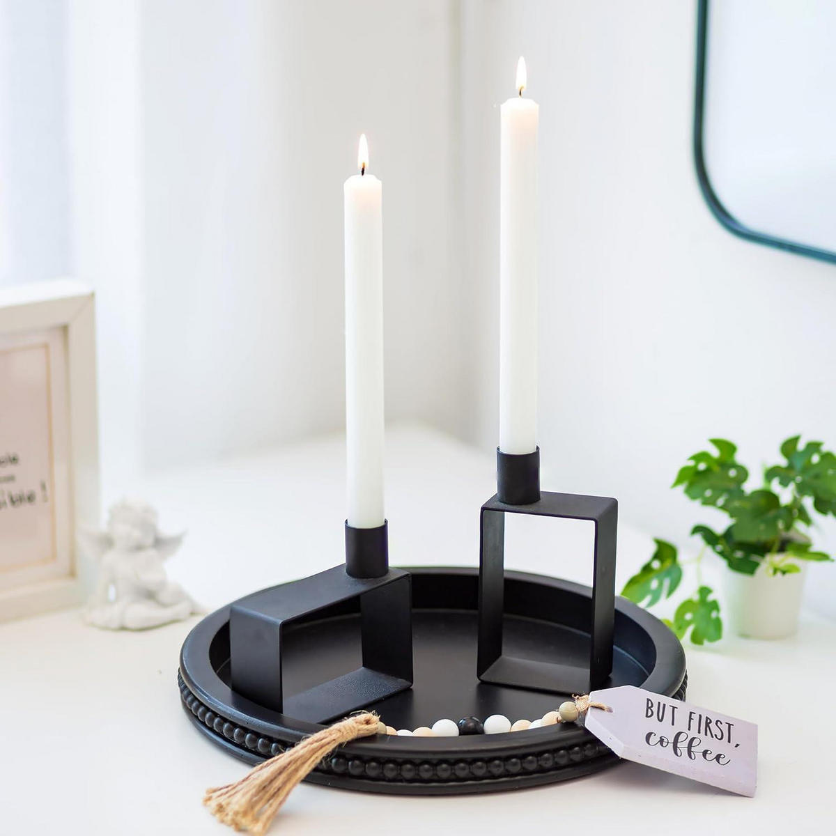 KERZENSTÄNDER 2er Set Metall Schwarz Geometrisch - Schwarz, Metall (10/5/10cm)