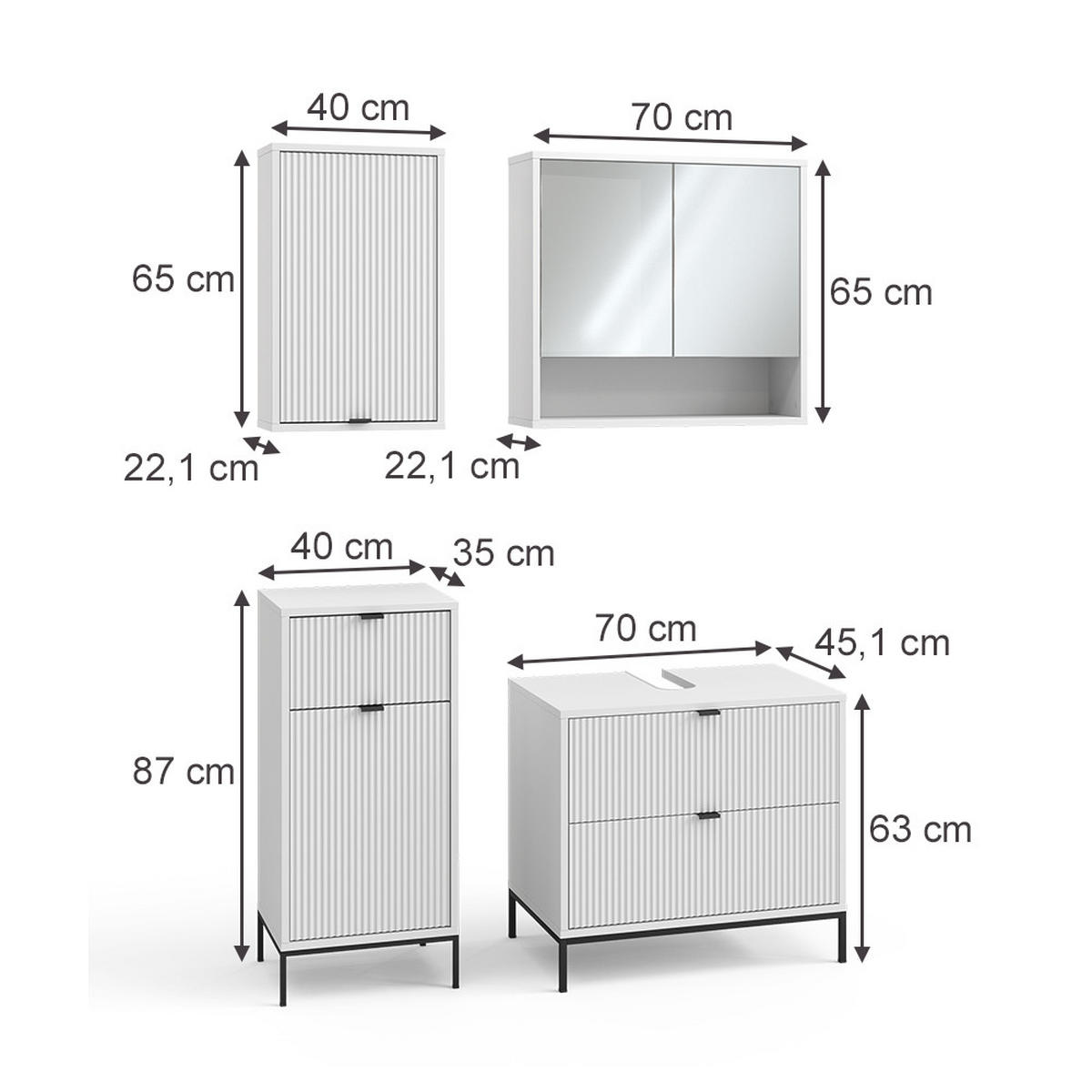 BADMÖBEL-SET Eliza Weiß 4 Teile - Weiß, Holzwerkstoff (70/63/45.1cm) - Vicco