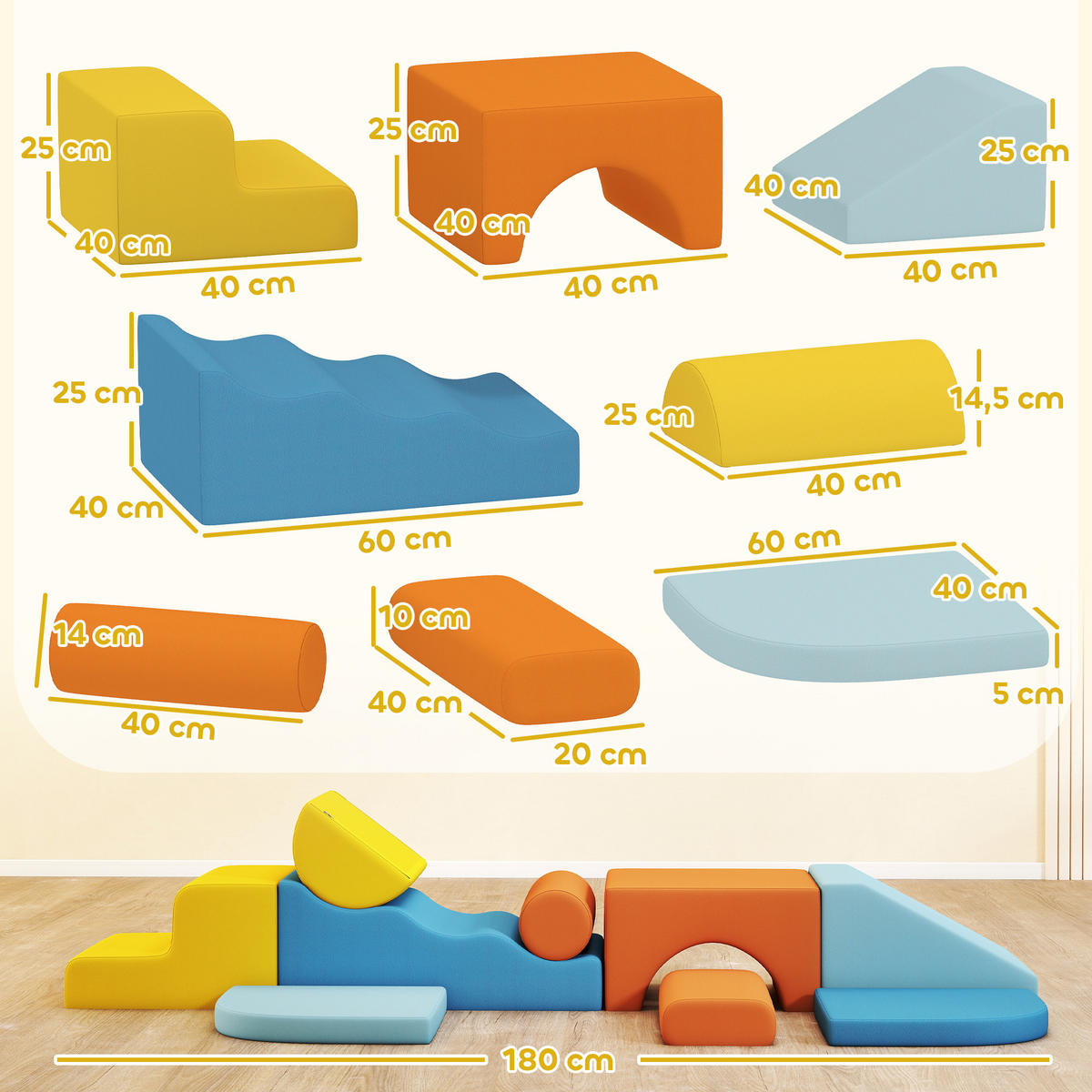 SCHAUMSTOFF Bausteine Kinder Softbausteine mit abnehmbarem Bezug Cord-Optik - Multicolor, Textil (80/140cm) - AIYAPLAY