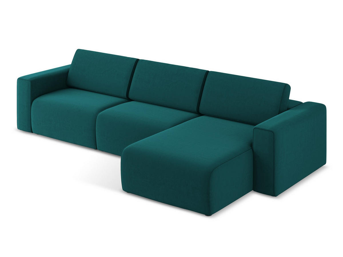 ECKSOFA Rechts Samt Stoff Blau - Blau/Petrol, Kunststoff/Textil (314/167cm) - Makamii