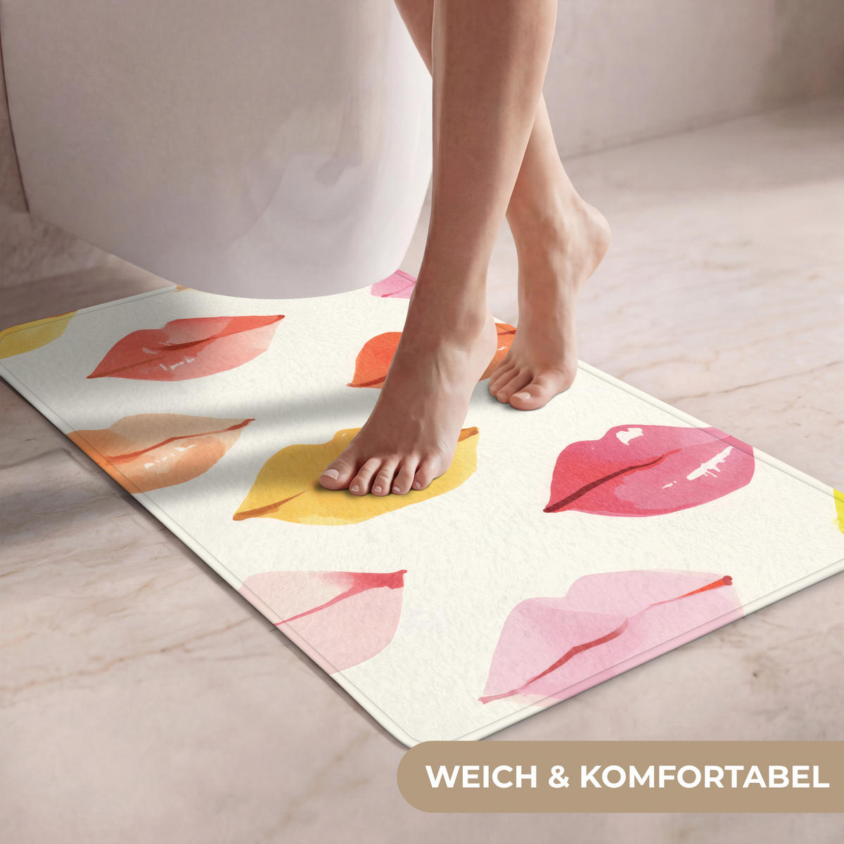 WC PŘEDLOŽKA Rty - barevné - lesklé 50x80 cm - růžová, textil/plast (50/1cm) - OnlyWow