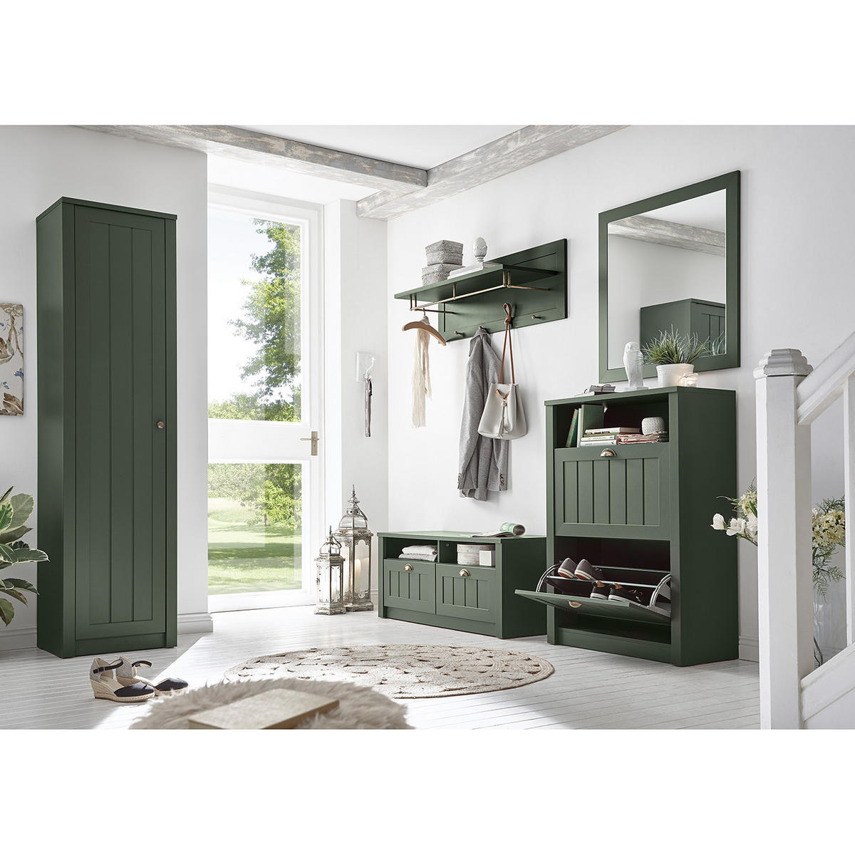 SCHUHKIPPER - Moosgrün / Gold - Grün, Holzwerkstoff/Metall (80/111/36cm) - home24
