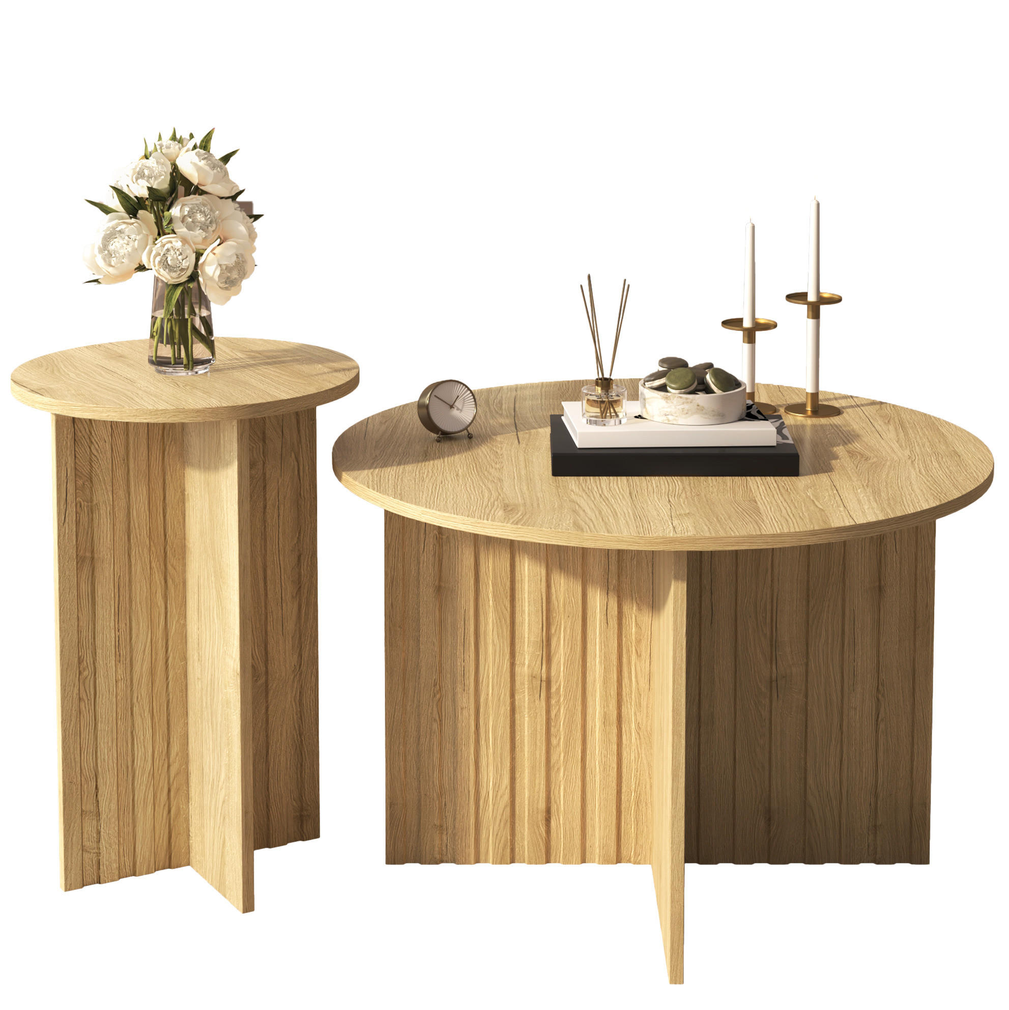 COUCHTISCH-SET 2-teilig 76/40 cm in Holzoptik, platzsparendes Nestdesign - Naturfarben, Holzwerkstoff (76/76/50cm) - Flora Grace