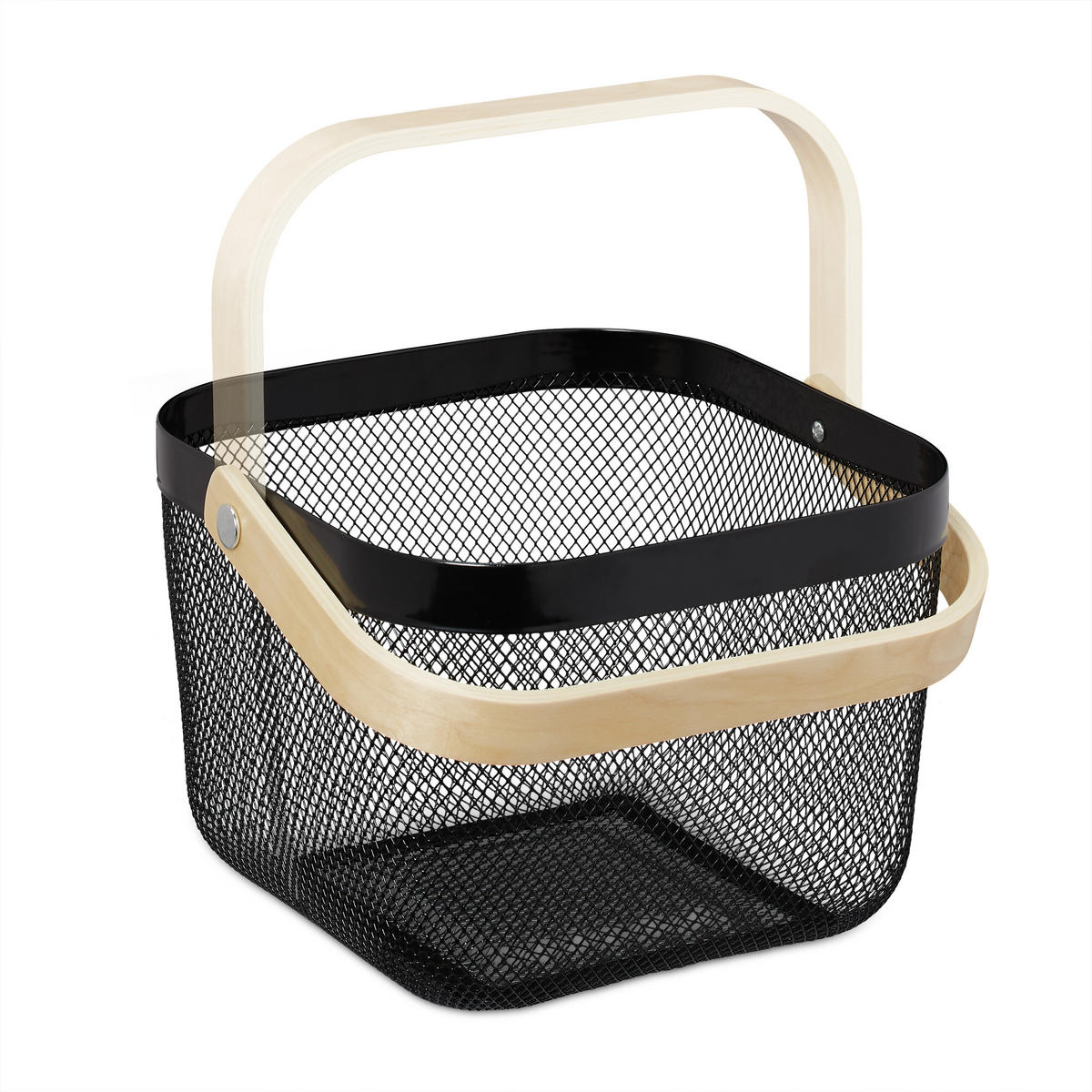 2XDRAHTKORB - Schwarz, Holz/Metall (26/17.5/24.5cm) - Relaxdays