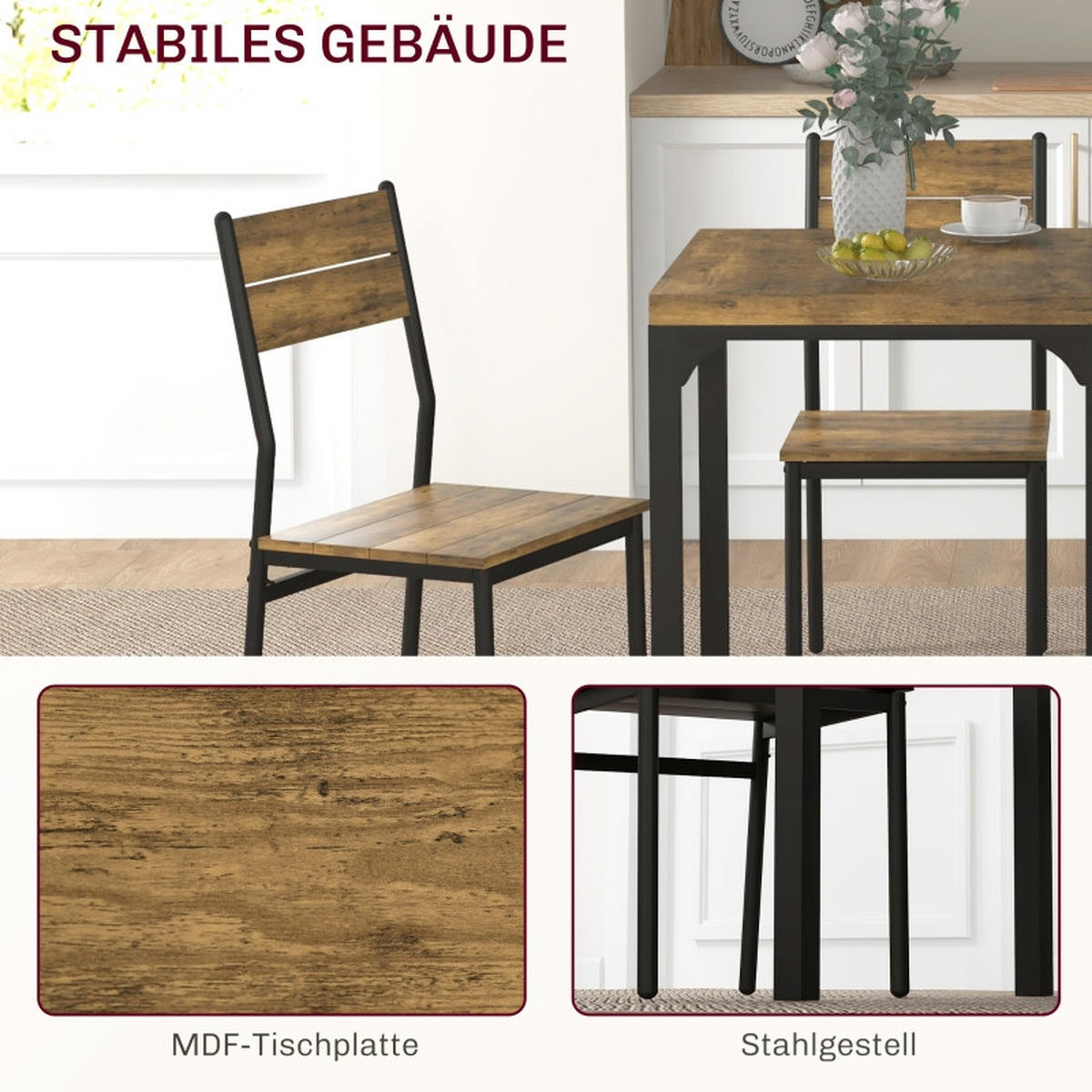 ESSGRUPPE DE-39302 60/60 cm Tisch mit 2 Stühlen Braun - Braun, Holzwerkstoff (60/76/60cm) - ComfortXL