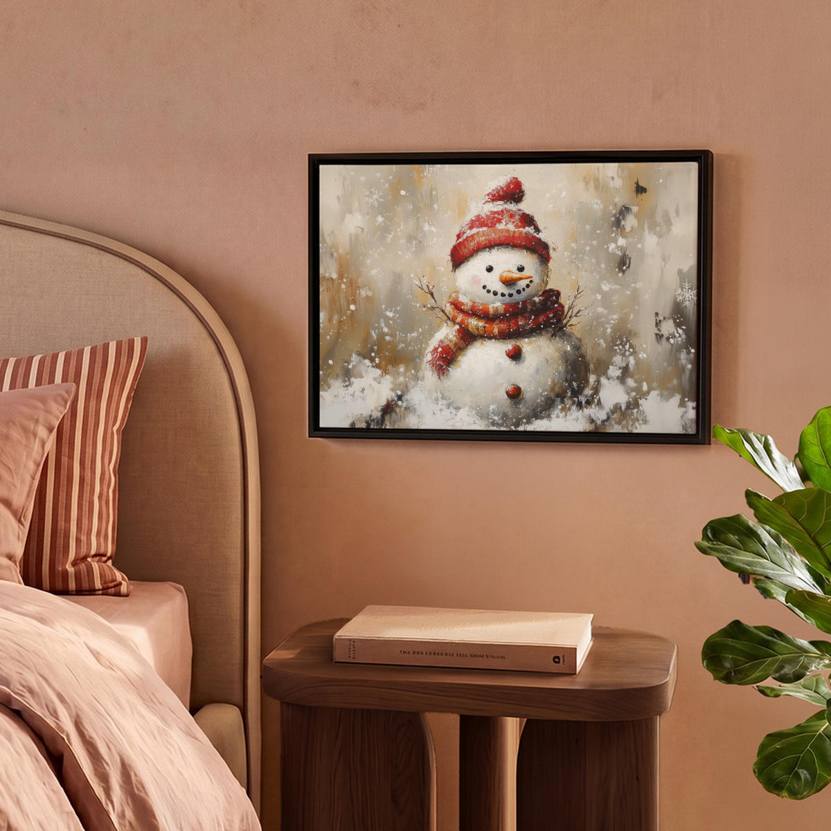 LEINWAND Bilder mit Rahmen - Schneemann - Winter - Schnee - Beige - 40x30 - Weiß, Textil (40/30cm) - MuchoWow