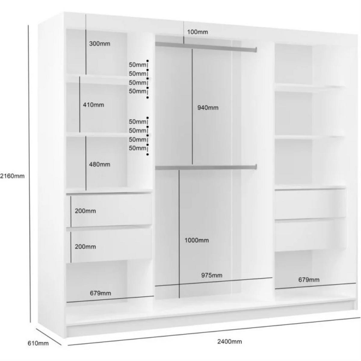 SCHWEBETÜRENSCHRANK Marika Lux, 3-Türig, mit Schubladen, Schwarz+Gold, 240 cm - Goldfarben/Schwarz, Holzwerkstoff (240/216/61cm) - Beautysofa