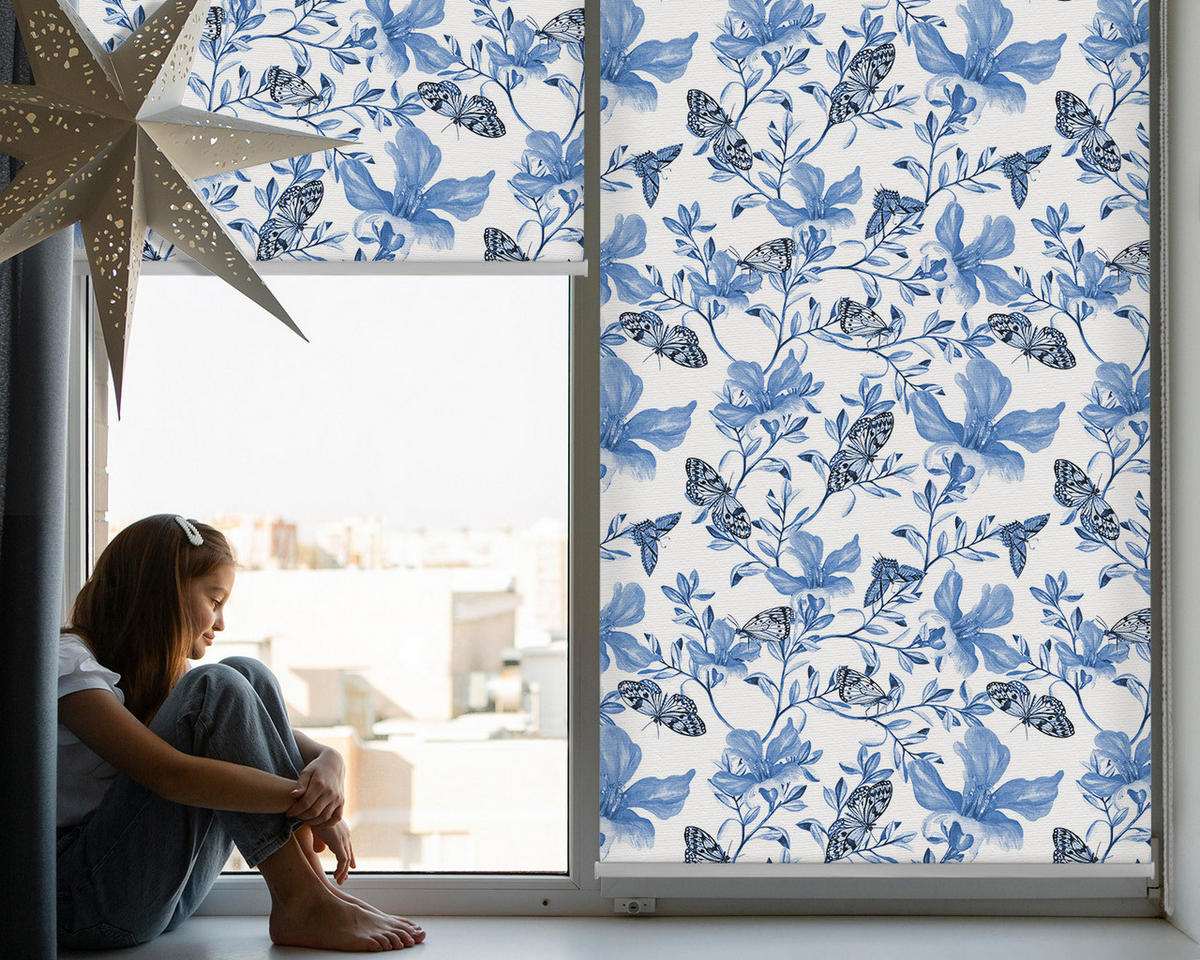 VNÚTORNÁ roleta - okenná roleta - roleta - 100x140 cm - Modré motýle - modrá, plast (100/140/0.5cm) - TULUP