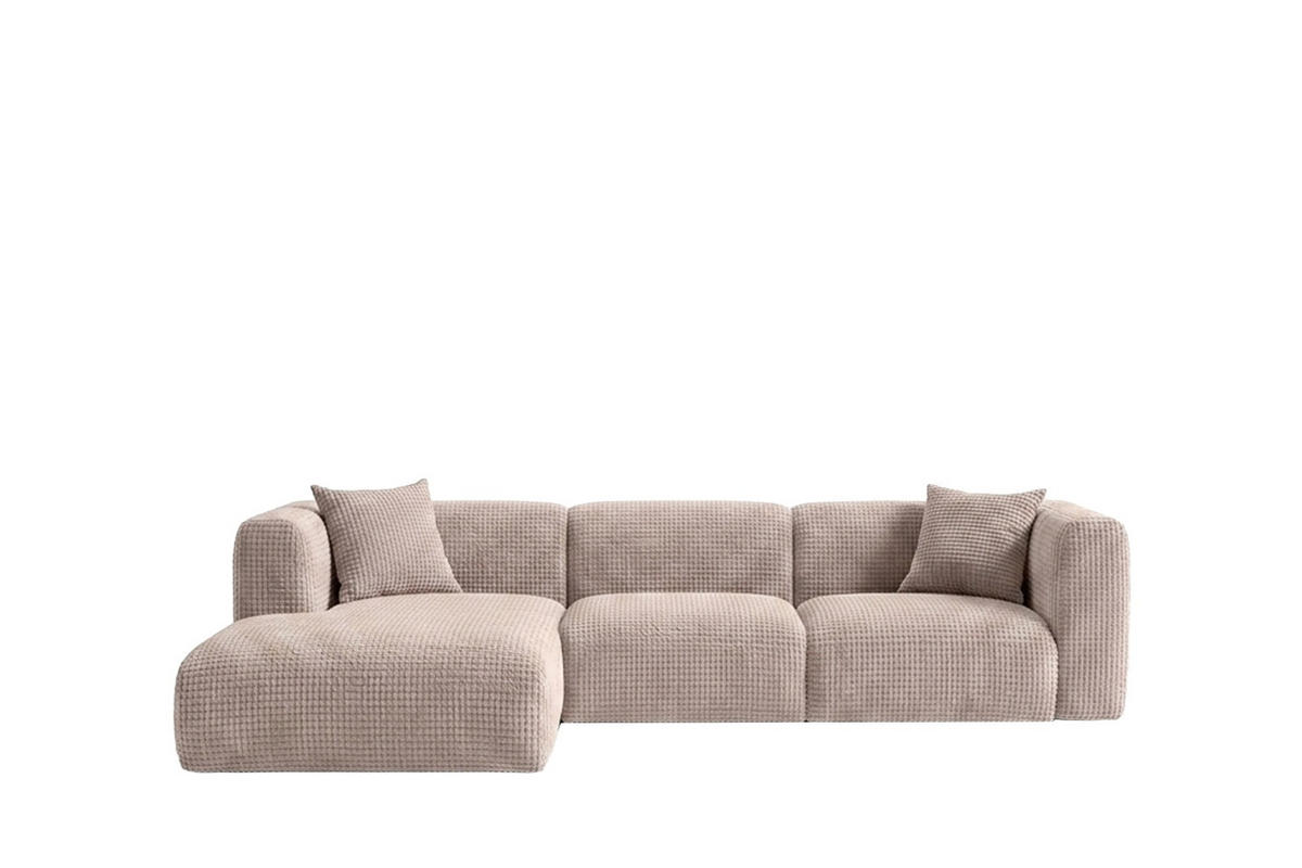 ECKSOFA L-Form, Chenille-Stoff Cremona, Beige, Links, GRETA - Beige, Holz (318/179cm) - Kaiser Möbel
