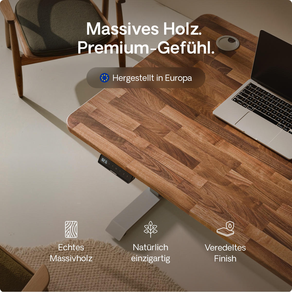 SCHREIBTISCH Elektrisch Höhenverstellbarer HomePro 180x80cm Grau/Massive Walnuss mit Memory-Funktion, Anti-Kollisions Technologie - Walnussfarben/Grau, Holz (80/180/63.5cm) - Desktronic