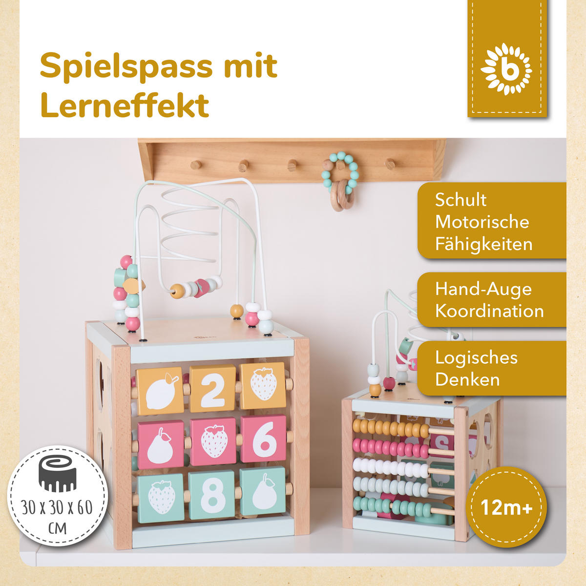 MOTORIKWÜRFEL Berry XXL Holz FSC - ab 1 - Multicolor, Holz (30/30cm) - Bieco Spielwaren