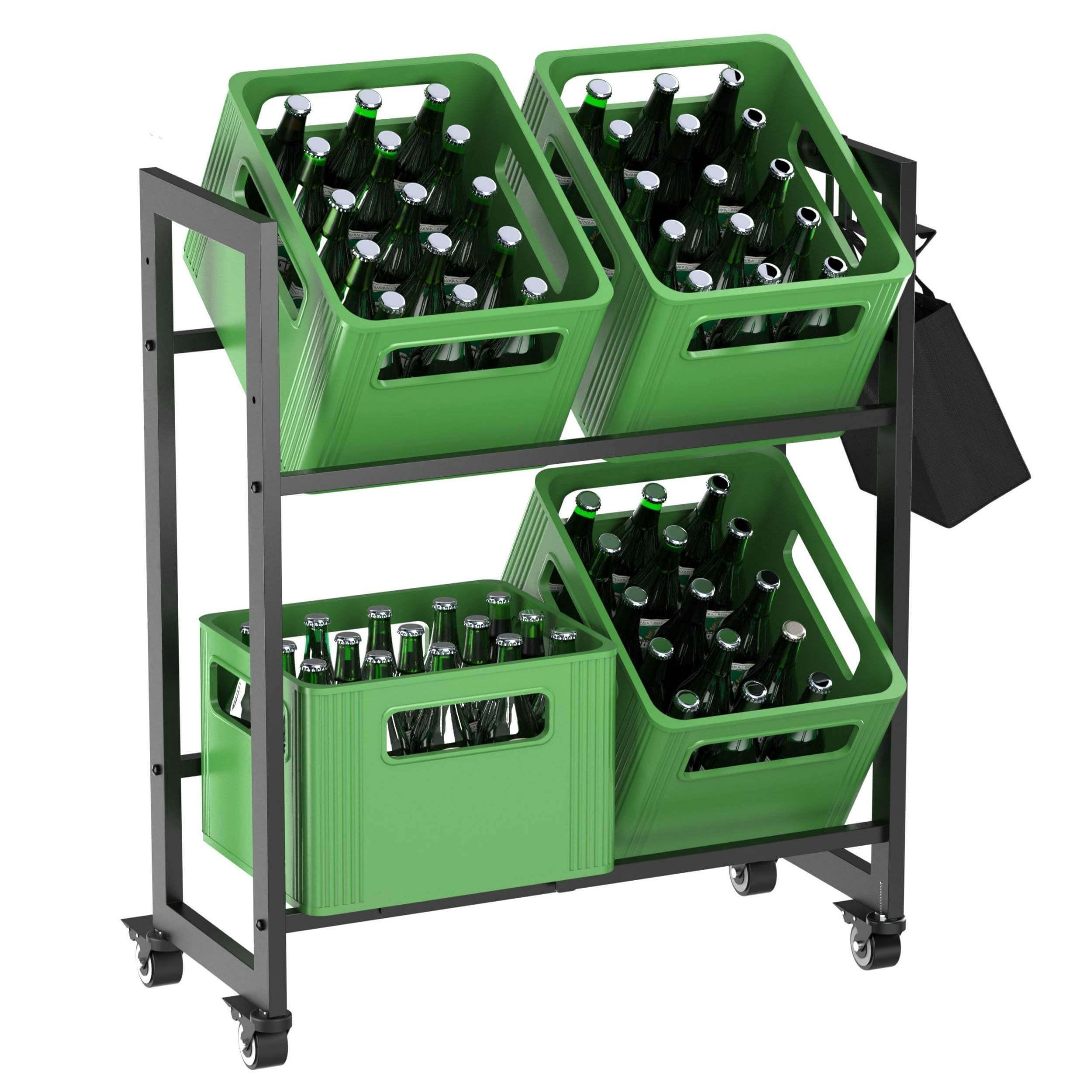 GETRÄNKEKISTENREGAL 4 Kisten mit Gitter Haken Rollen Metall Schwarz 96650 - Schwarz, Metall (72/89/32cm) - DanDiBo