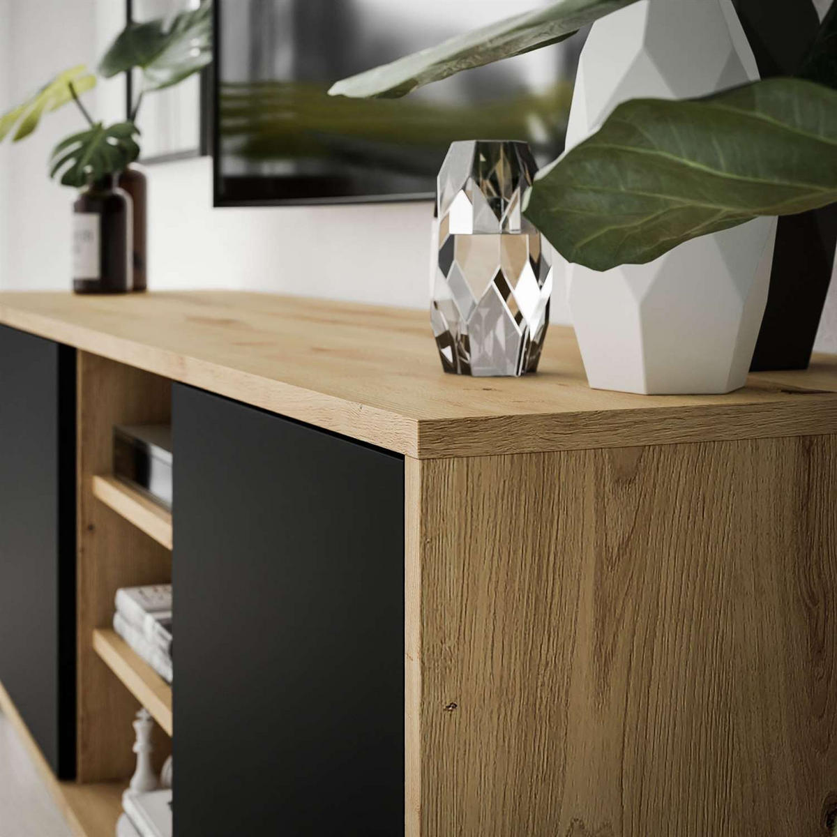 TV-ELEMENT SANAYI III Eiche Artisan/Schwarz - Schwarz, Holzwerkstoff (156/54/38cm) - Lookway