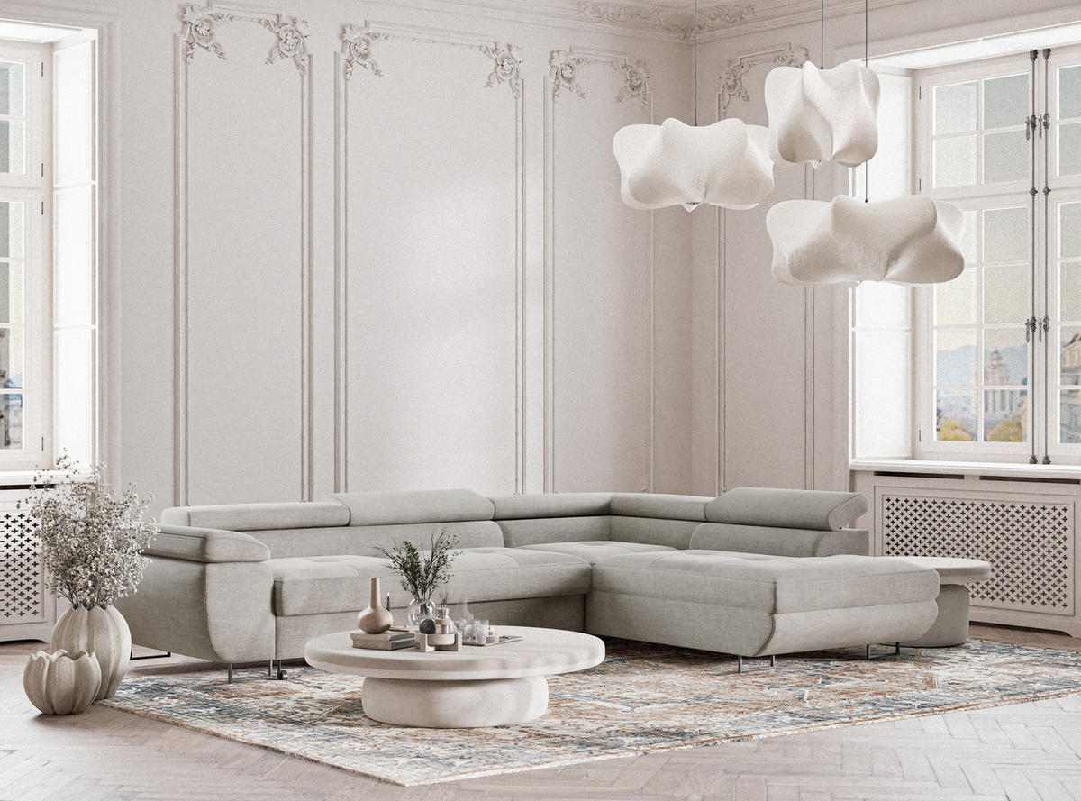 ECKSOFA Concord Grau Chenille-Stoff - Rechts Seite - Schwarz/Grau, Holz/Holzwerkstoff (277/203cm) - Maison de Reve