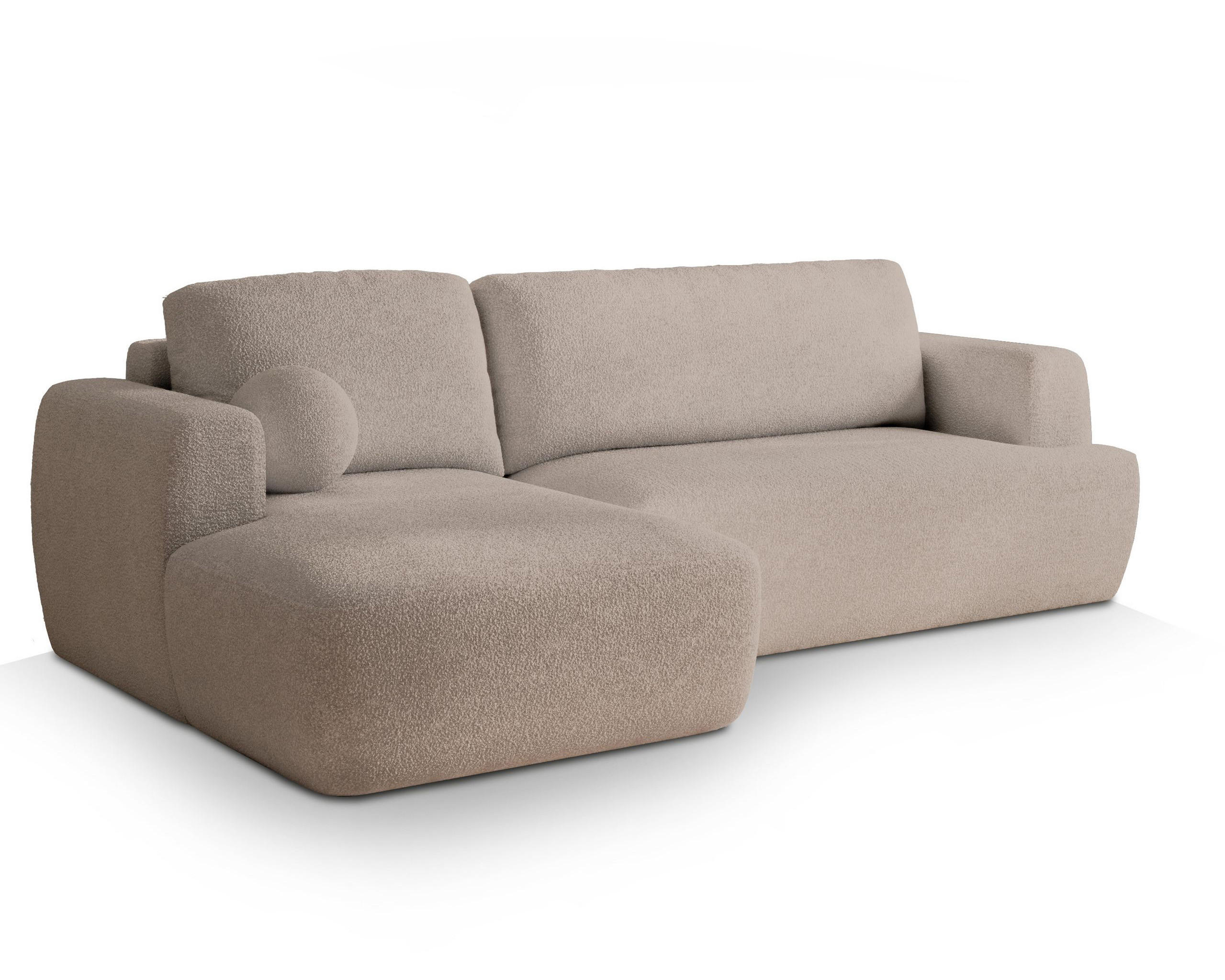 ECKSOFA SENTI N L-S Beige Boucle-Stoff mit Schlaffunktion - Beige, Holz (246/148cm) - MASSENO