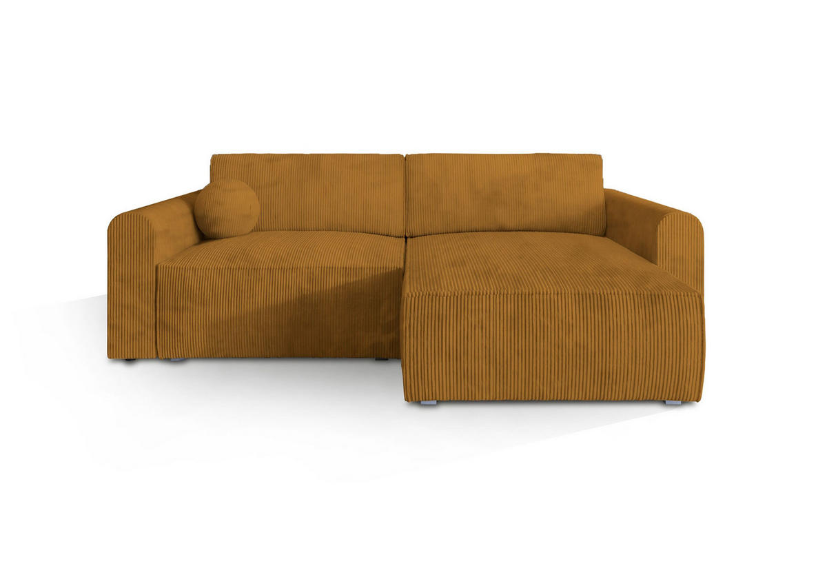 ECKSOFA FIANO P Gelb Kordstoff mit Schlaffunktion - Gelb, Holz (245/148cm) - MASSENO