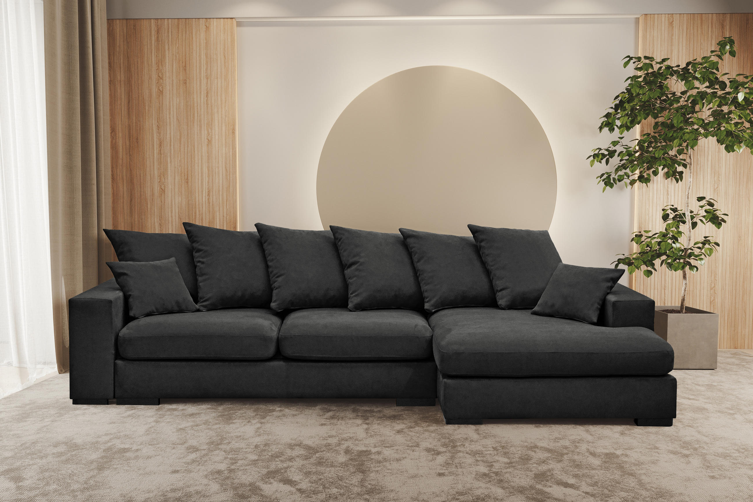 ECKSOFA Mit Schlaffunktion Und Bettkasten Couch L-form Gabon Stoff Riviera Rechts Schwarz - Schwarz, Holz (285/155cm) - Kaiser Möbel