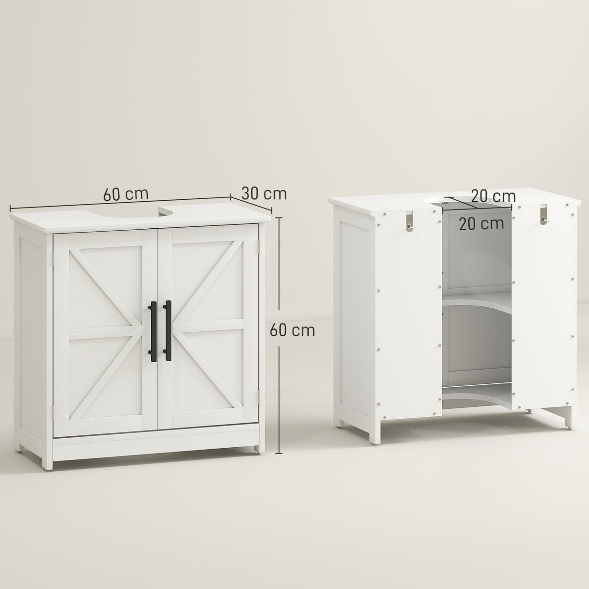 WASCHBECKENUNTERSCHRANK DE-15935 mit Scheunentüren Weiß - Weiß, Holzwerkstoff (60/60/30cm) - ComfortXL