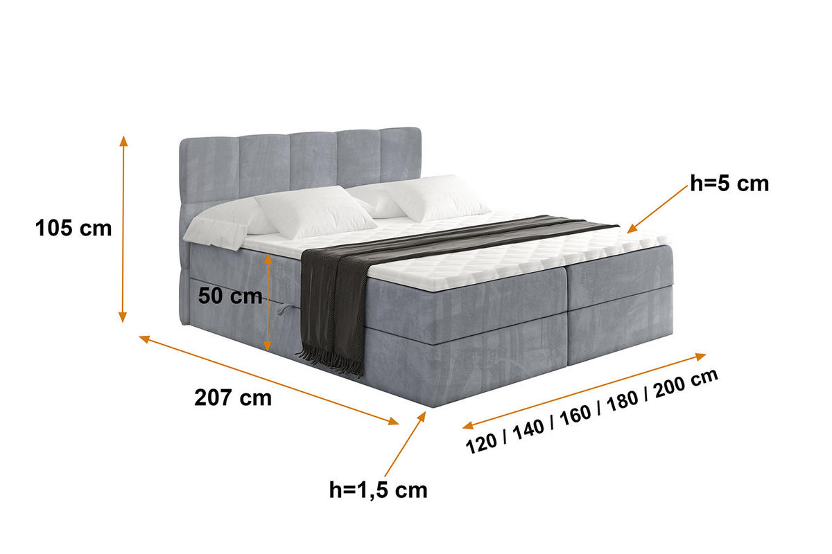 BOXBETT mit Matratze H4 und Lattenrost - LIRO - 200x200 - Grau Casablanca - Grau, Holzwerkstoff/Kunststoff (200/200cm) - ALTDECOR