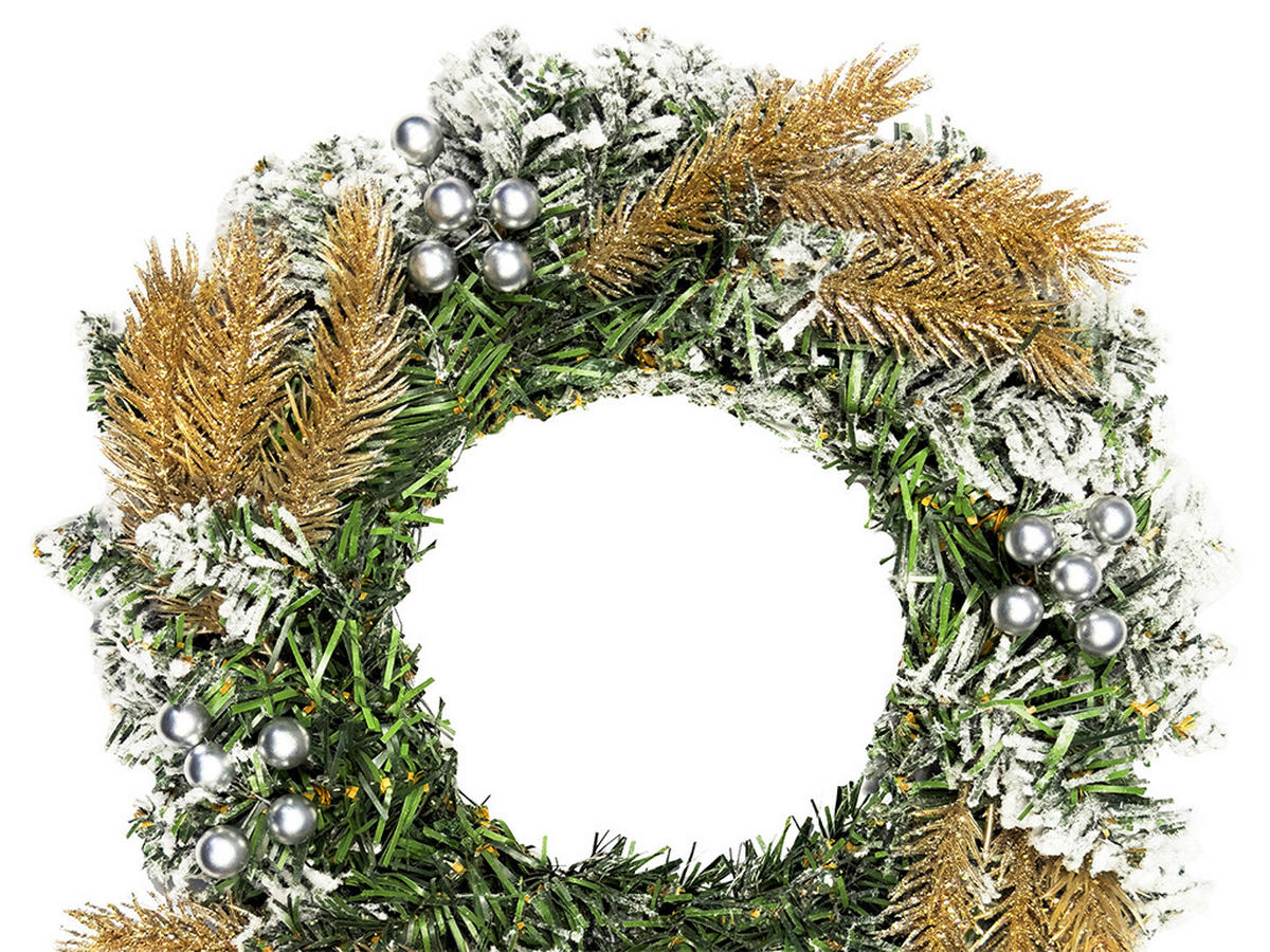 WEIHNACHTSKRANZ dekorierter SAMTIGE FREUDE II 30, Ø 30 cm, zum Hängen oder Aufstellen - Silberfarben/Goldfarben, Kunststoff (30/20cm) - LAALU