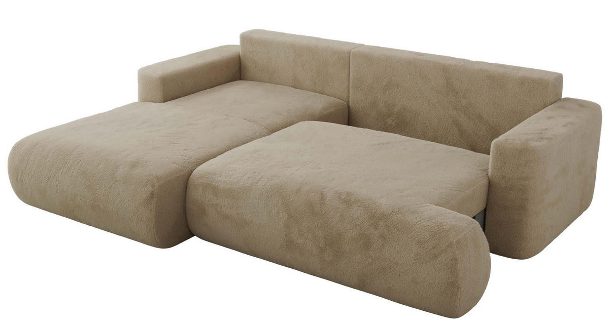 ECKSOFA OVO L Beige Plüsch - Links Seite - Beige/Schwarz, Kunststoff/Textil (271/195cm) - MKS