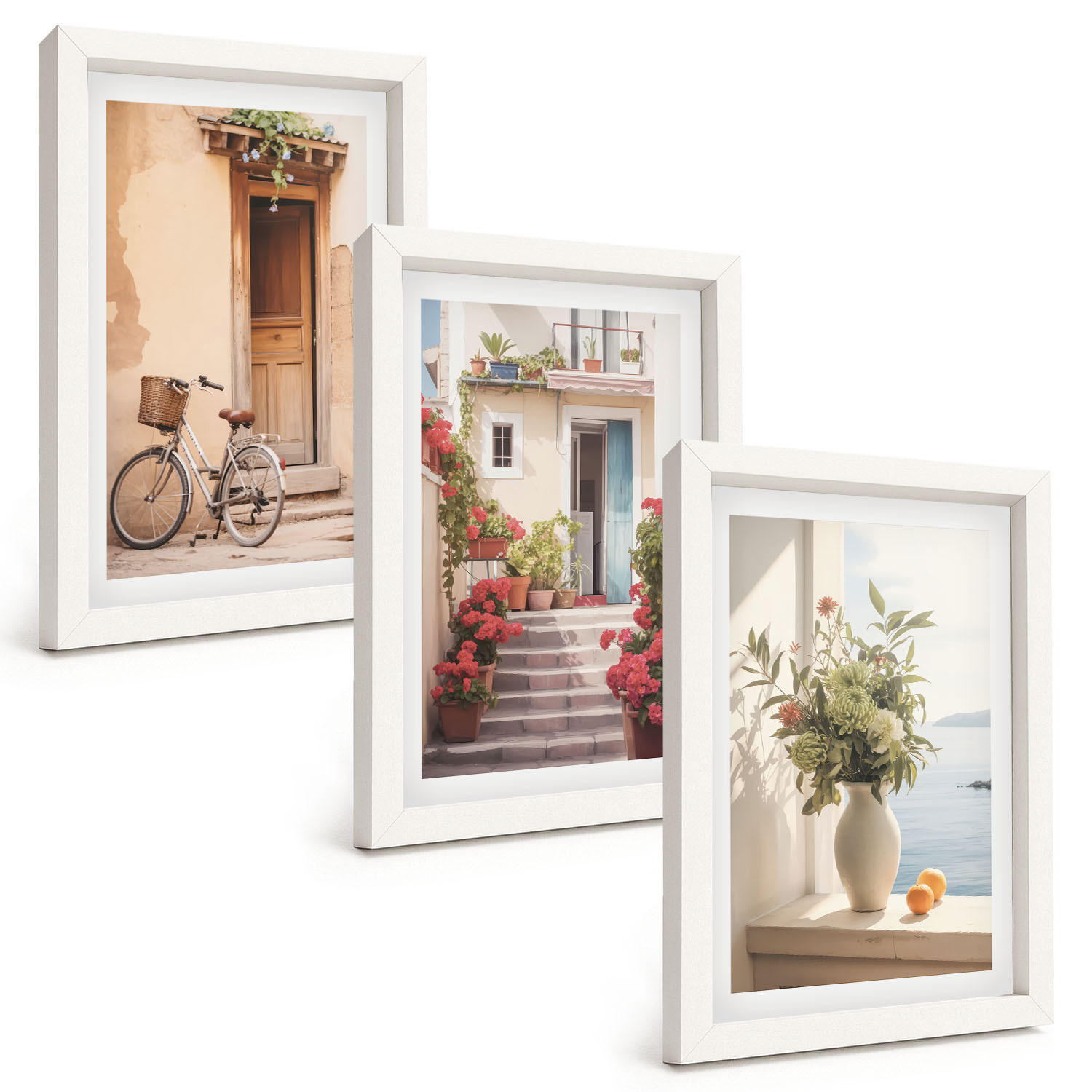 BILDER SET 3er Set - 20x30 cm Weißer Rahmen - Charmante Küstenstraßen - Weiß, Kunststoff (20/30cm) - TULUP