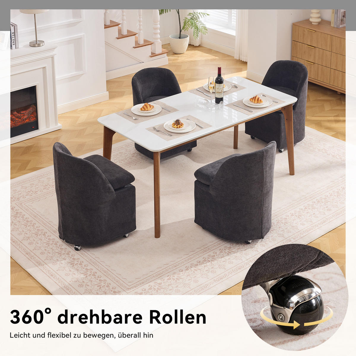 POLSTERSTUHL DE-36250 2er-Set mit Universalrollen Grau - Grau, Metall (53/78.5/53.5cm) - ComfortXL