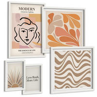 BILDER SET 5er Set - 50x50 cm & 20x30 cm & 40x60 cm Weißer Rahmen - Sonnen-Boho-Pastelltönen - Weiß, Kunststoff (40/60cm) - TULUP