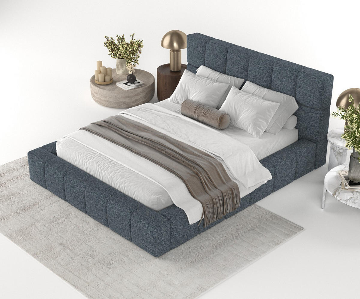 POLSTERBETT Paros mit Stauraum 200/200 cm Marineblau im Modesto Stoff - Schwarz/Naturfarben, Holz/Holzwerkstoff (200/200cm) - AltaBeds