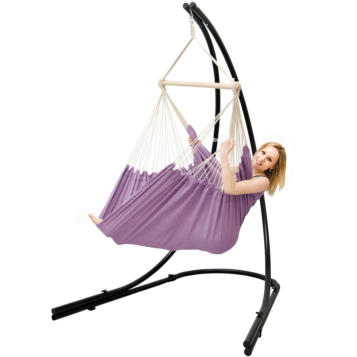 XL HÄNGESTUHL mit Gestell 210/140 cm , Violett/Schwarz - Rosa, Textil (140/210/160cm) - Amanka