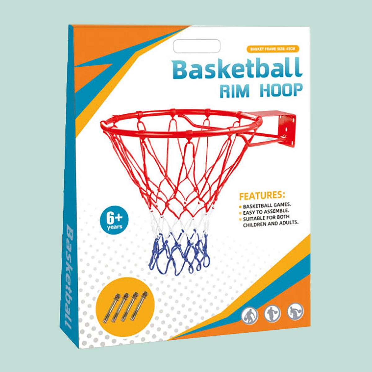 BASKETBALLKORB Orange zur Wandmontage Eisen 45 cm - Multicolor, Textil/Metall (45/56.5cm) - Relaxdays