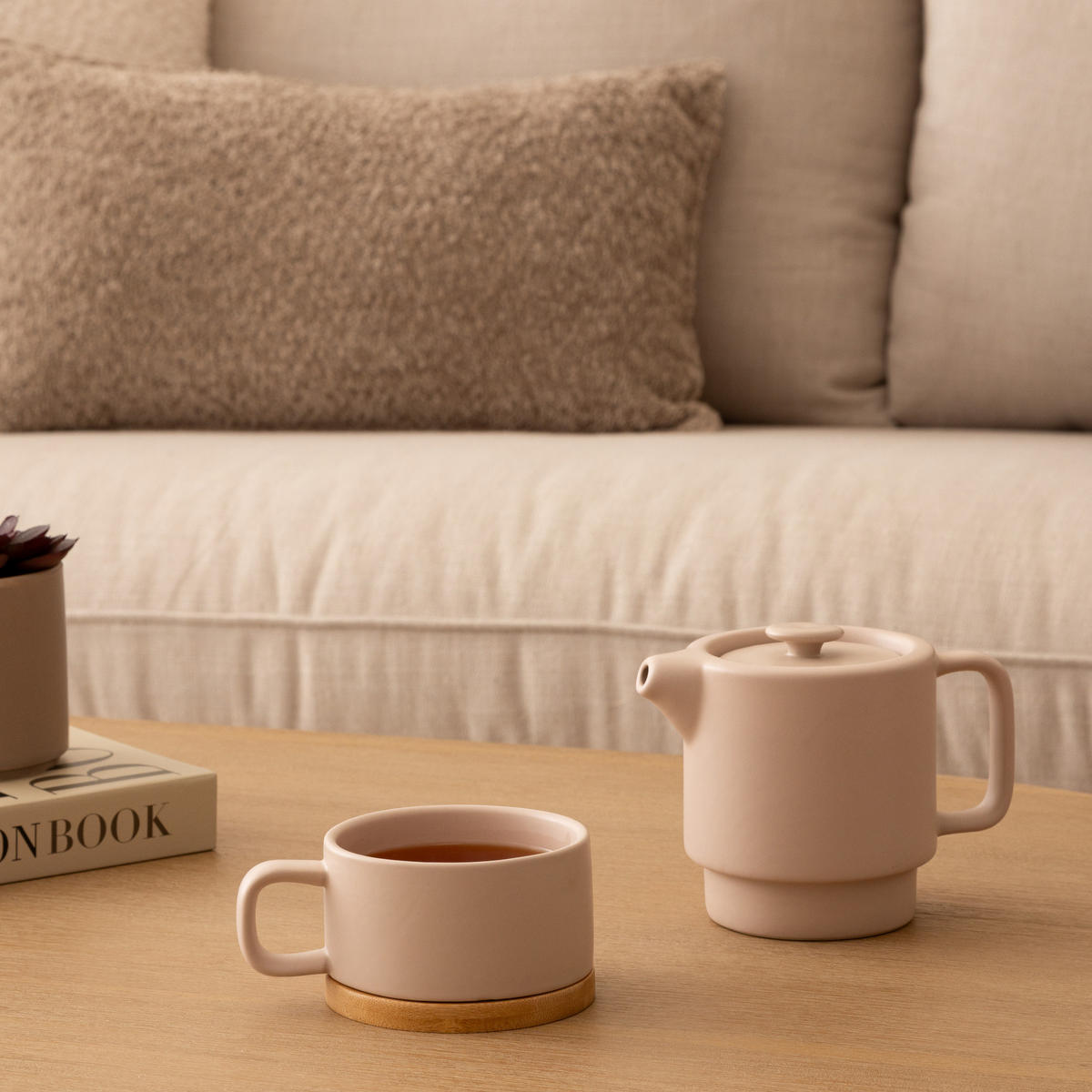 TEEKANNE mit Tasse Natural Hellrosa 400 ml 13,5/10/15 cm - Rosa, Keramik (10/13.5cm) - Secret de Gourmet