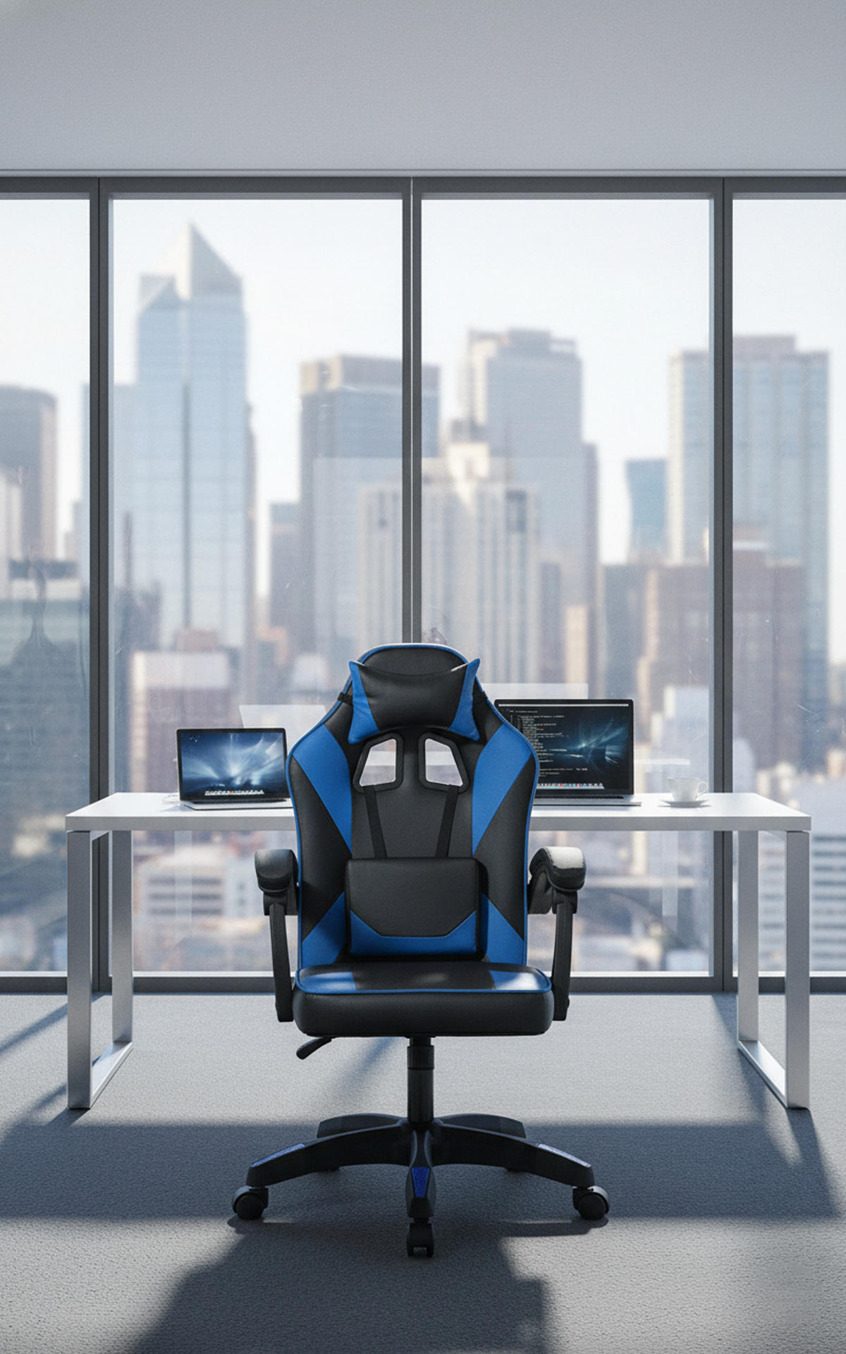 BÜROSTUHL Calyx Kunstleder schwarz/blau - Blau/Schwarz, Metall (60/121/59cm) - TPFLiving