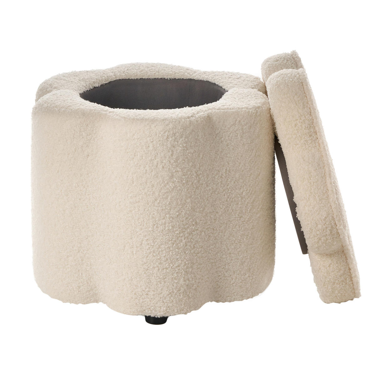 POUF mit Stauraum Bouclé Cremeweiß Blume Flower - Gelb/Creme, Textil (40/38/40cm) - Beliani