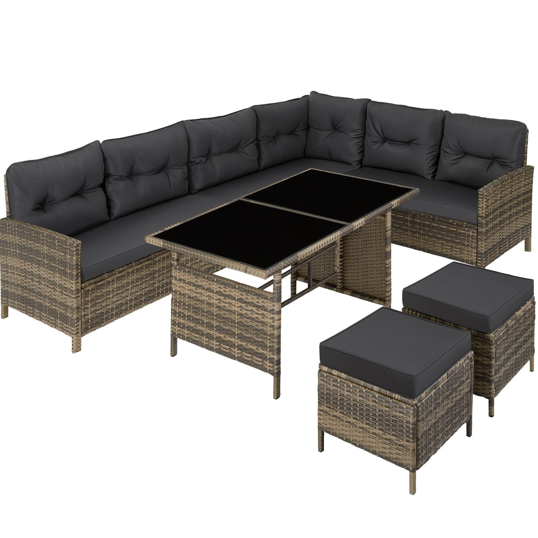 RATTANLOUNGE Barletta, mit Sicherheitsglasplatten, natur - Naturfarben, Kunststoff - tectake