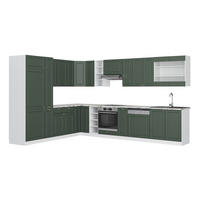 ECKKÜCHE Fame-Line Grün-Gold Landhaus/Weiß 347 x 257 cm, AP Marmor - Weiß/Grün, Holzwerkstoff (347/81.6/60cm) - Vicco
