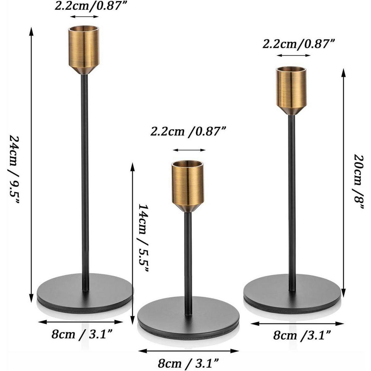 KERZENSTÄNDER 3er-Set Gold & Schwarz 24/20/14 cm - Multicolor, Metall (5/5/10cm)