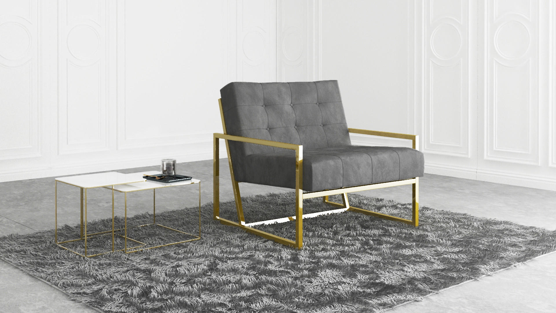 LOUNGESESSEL Duban Grau Samtstoff - Goldfarben/Grau, Holz/Textil (84/81/89cm) - S-Style Möbel