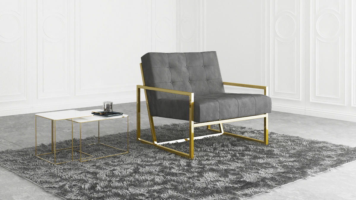 LOUNGESESSEL Duban Grau Samtstoff - Goldfarben/Grau, Holz/Textil (84/81/89cm) - S-Style Möbel