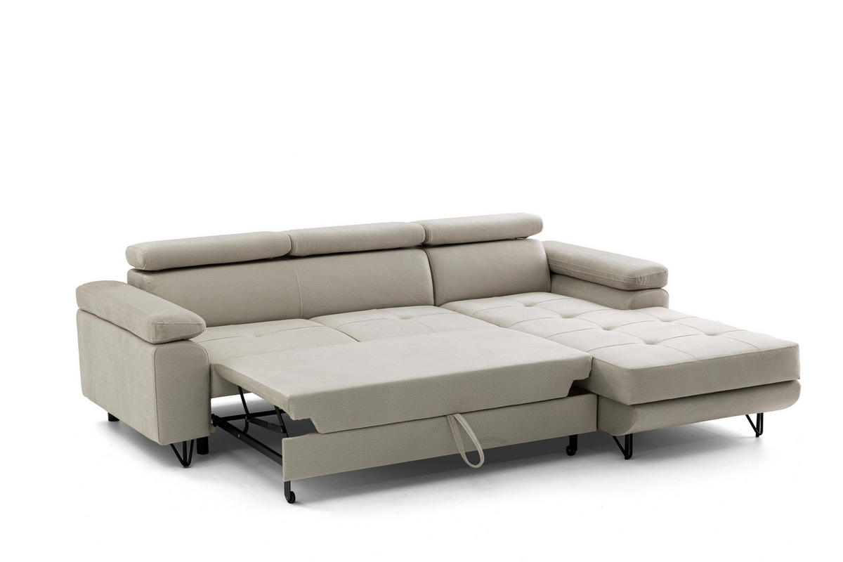 ECKSOFA NORIS L Beige mit Schlaffunktion Rechts - Beige, Holz/Textil (250/183cm) - Muffo